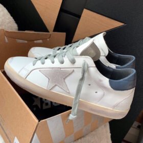 Super-Star with grey suede leather star and dark blue matte cowhide leather heel