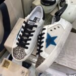 Super-Star with blue suede leather star and black matte cowhide leather heel