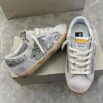 Super-Star with grey suede leather star and silvery glitter heel