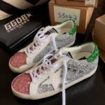 Super-Star with white matte cowhide star and green glitter heel