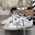 Super-Star with silvery glitter star and blue matte cowhide leather heel