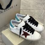 Super-Star with red suede leather star and blue glitter heel