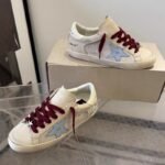 Super-Star with blue matte cowhide star and white matte cowhide leather heel