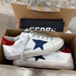 Super-Star with blue matte cowhide star and red suede leather heel