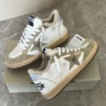 Ball-Star with brown suede leather star and silvery matte cowhide leather heel