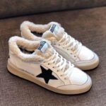 Ball-Star with black matte cowhide star and white matte cowhide leather heel