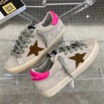 Super-Star with brown suede leather star and pink matte cowhide leather heel