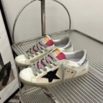 Super-Star with black glitter star and silvery matte cowhide leather heel