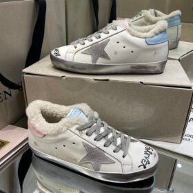 Super-Star with grey suede leather star and blue matte cowhide leather heel