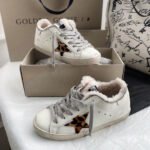 Super-Star with leopard print star and white matte cowhide leather heel