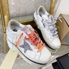 Super-Star with silvery glitter star and silvery matte cowhide leather heel