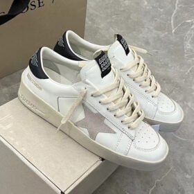 Stardan with grey suede leather star and black matte cowhide leather heel