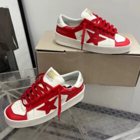 Stardan with red matte cowhide star and white matte cowhide leather heel