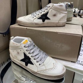 Mid Star with black matte cowhide star and silvery matte cowhide leather heel