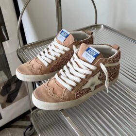 Mid Star with white matte cowhide star and brown suede leather heel