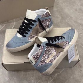 Mid Star with brown suede leather star and white matte cowhide leather heel