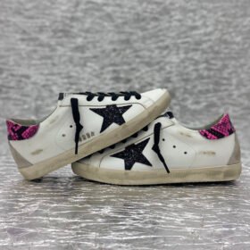 Super-Star with black glitter star and red snake print leather heel